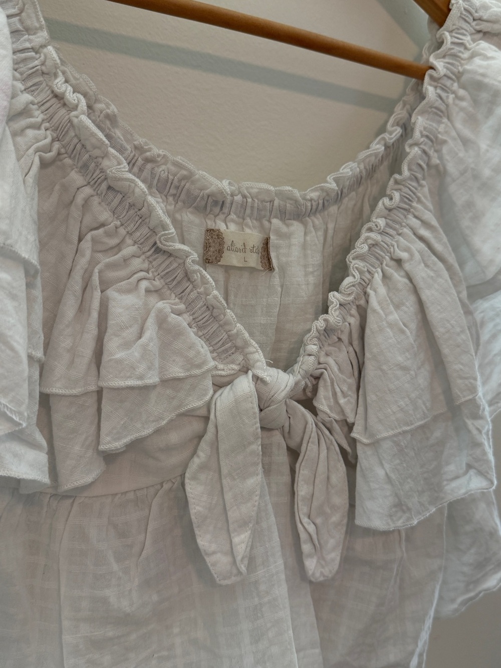Altar'd State Ivory Ruffle Tie-Front Women's Blouse